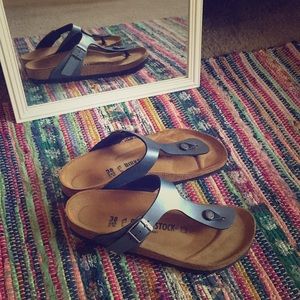 Birkenstock Gizeh Sandals Size 38 Blue Charcoal